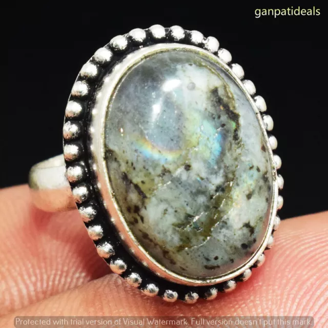 Labradorite Gemstone Handmade Ring Jewelry US Size- 6.5 GR-21276