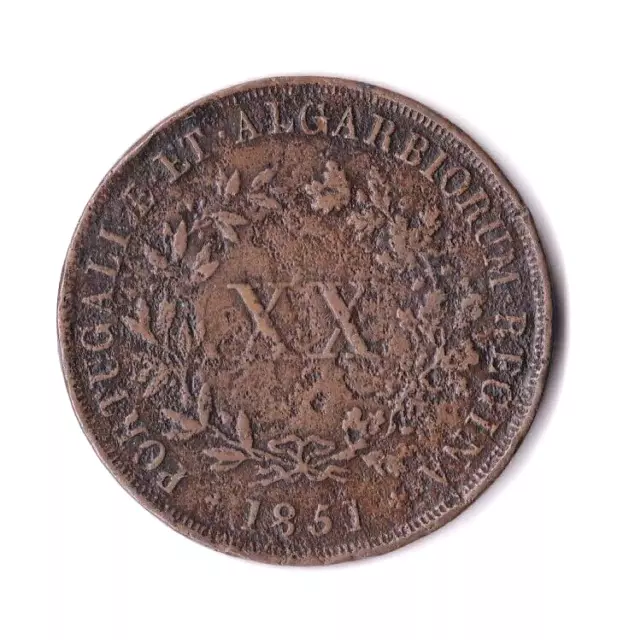 Portugal ( Maria II ) : 20 Reis 1851 VF ( Copper )