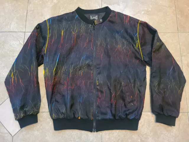 VTG Bleu Ice Rainbow Black Peekaboo Crinkle Windbreaker Coat Unisex Adult Medium