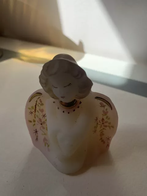 Fenton Glass Hand Painted Ivory Satin Blushed Rose Angel Figurine!!!