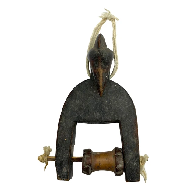 African Tribal Art Very Old Wooden Heddle Pulley Weaving Tool Carved Bird Beak
