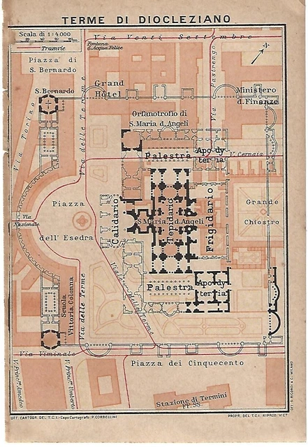 CARTA GEOGRAFICA ANTICA ROMA TERME DI DIOCLEZIANO TCI 1925 Old Antique ...