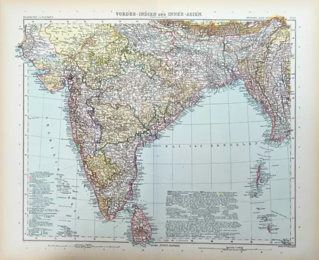 große alte Karte +Indien+ Kupferstich 1900 +Pakistan, Ceylon, Hindustan+