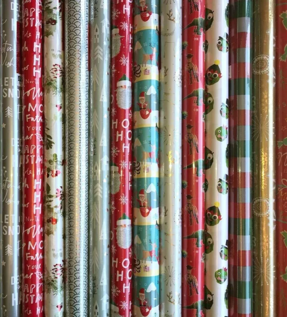 4m - 48m WICKELPAPIER GESCHENKVERPACKUNG WEIHNACHTEN GEBURTSTAG ROLLEN VERSCHIEDENE DESIGNS METER