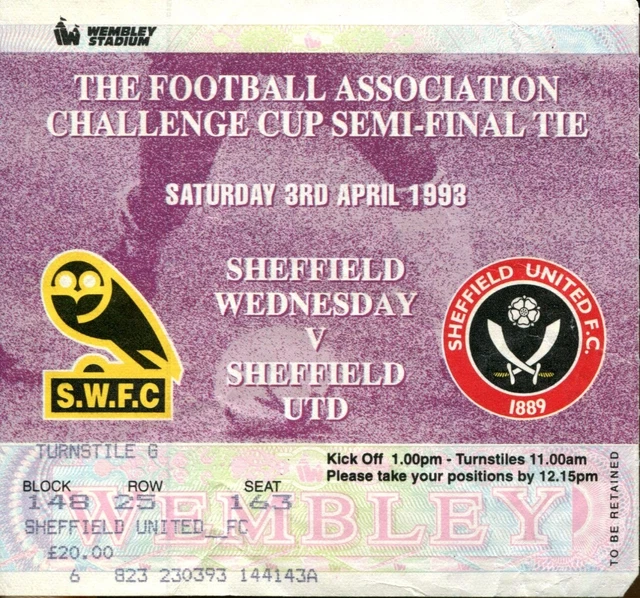 A9 SHEFFIELD WEDNESDAY v Sheffield United 03/04/93 Ticket FA Cup Semi