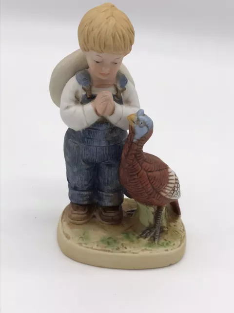 Vtg Homco 1985 Denim Days Collection Praying Boy Turkey Porcelain Figurine