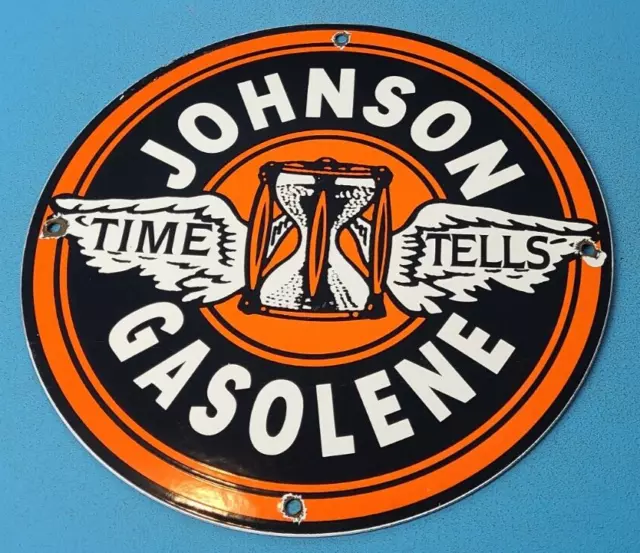 Vintage Johnson Gasoline Porcelain Sign Gas Service Station Pump Sign