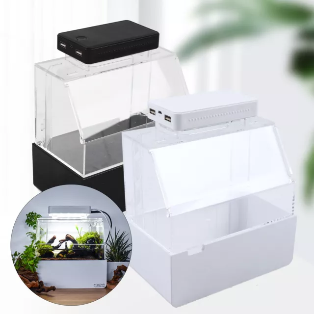 Black/White Small Fish Tank Desktop Aquarium LED Light Water Filter Air Pump US