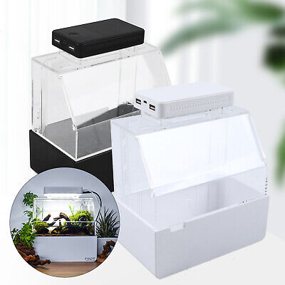Desktop Rectangle Aquarium Mini Betta Fish Tank Black/White For Home Decorate
