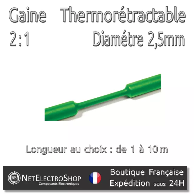 Gaine Thermorétractable 2:1 - Diam. 2,5 mm - Vert - 1 à 10m #051