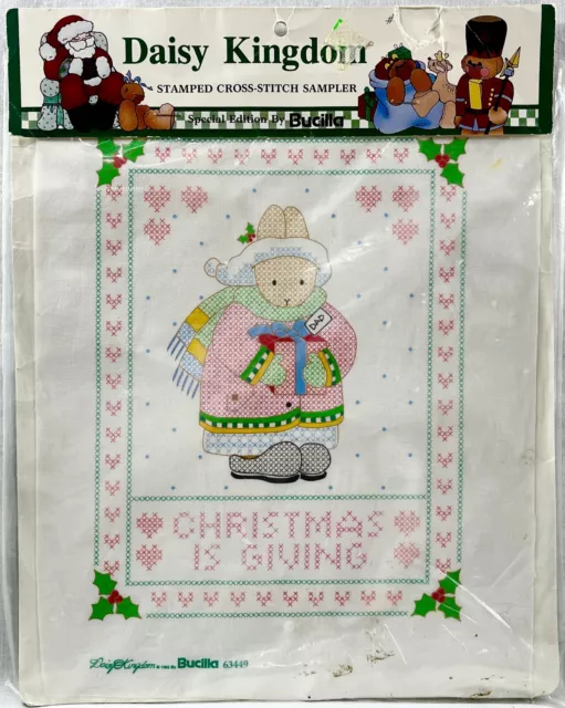 NUEVO 1991 Daisy Kingdom Christmas Is Giving Panel de punto de cruz estampado de colección 15342