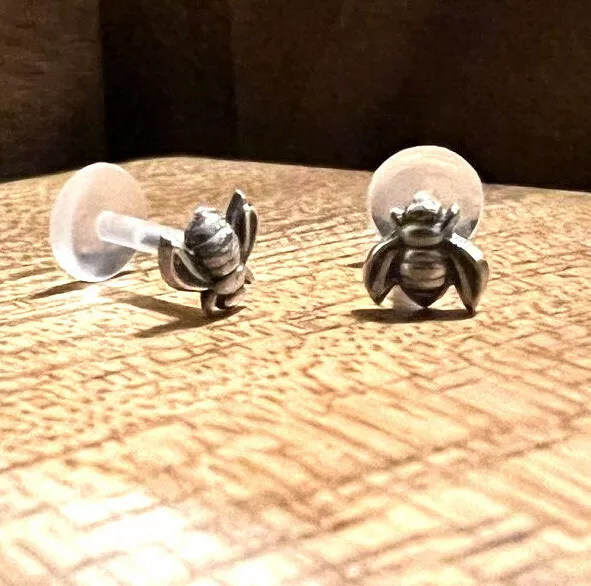 1 Real Silver Honey Bee Labret Tragus Ear Ring Lip Nose Ring Earrings Bioplast