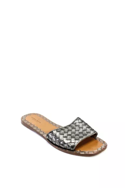 Bottega Veneta Womens Womens Metallic Intrecciato Slide Sandals Silver Tone 39.5