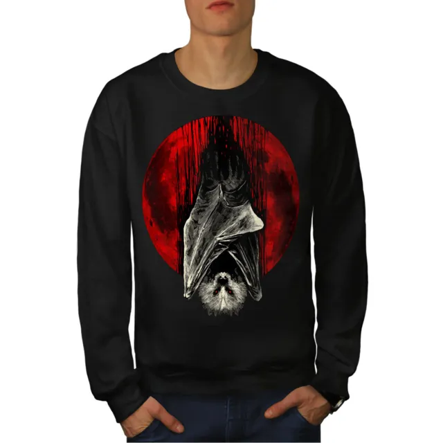 Wellcoda Blood Moon Vampire Mens Sweatshirt, Bat Casual Pullover Jumper