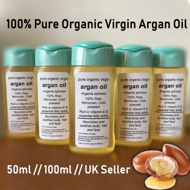 Argan Oil 100% Pure Organic Moroccan Cold Pressed Premium 50ml 100ml Certified