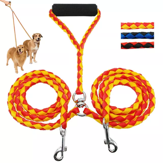 Double Dog Coupler Twin Lead Two Pet Dogs Collar Walking Nylon Rope 2 Way Leash