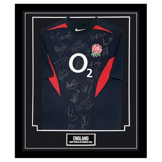 Signed England Framed Away Shirt - Rugby World Cup Winners 2003 +COA