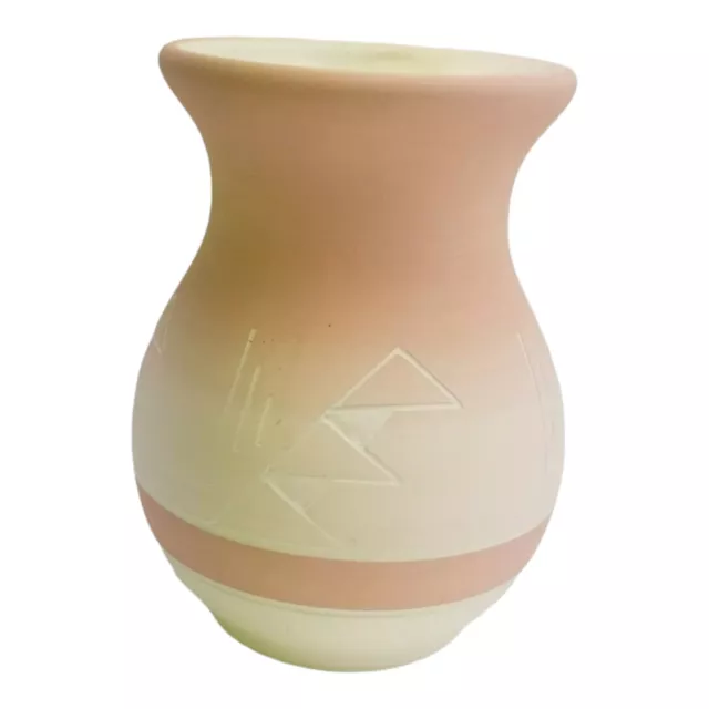 Vintage Native American Pottery Eaglehawk Sioux Indian Pink Ombre Vase Signed
