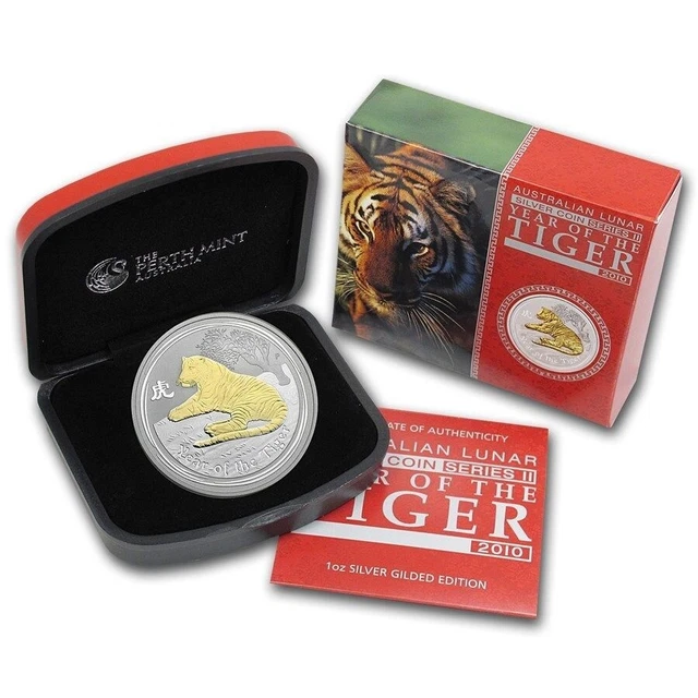 Australia: 2010 1oz Year of the Tiger Gilt Silver $1, See Elsewhere for $250
