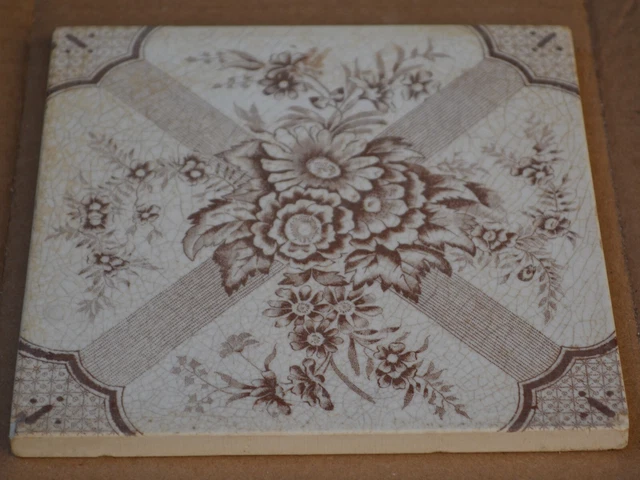Antique England - Transfer Victorian Majolica Tile C1900 2