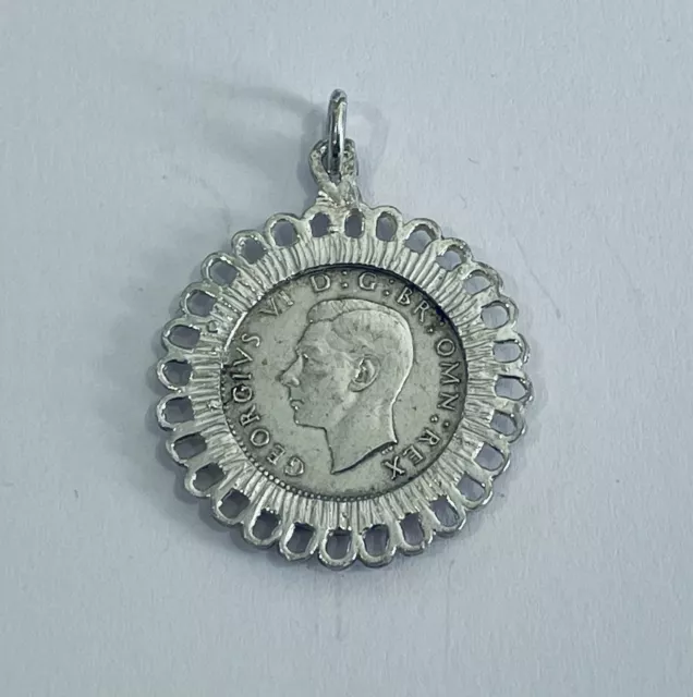 Silver Three Pence Coin 1939 In Sterling Silver Pendant