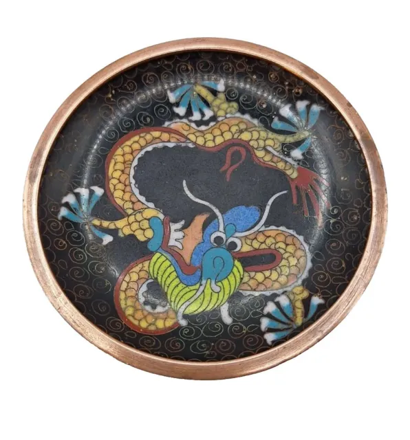 Chinese Cloisonne Dragon Enamel & Wire Dish