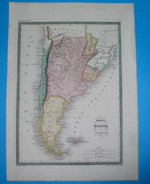 1842 Original Map South America Chile Argentina Patagonia Uruguay Buenos Aires