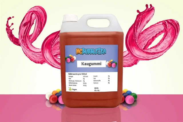 (7,99 EUR/l) Bubble Tea Sirup 5 Liter Rosa Kaugummi Infusion/ Konzentrat-1:20