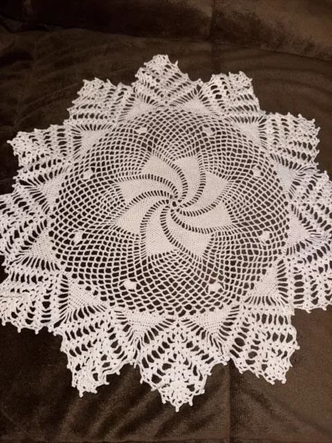 Vintage Crocheted Doily Aka Doilie White Round Large 14” Circle Victorian