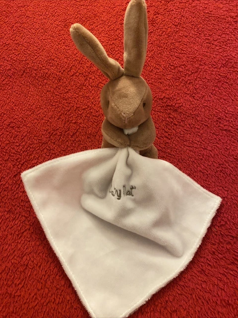 🇫🇷 Doudou Lapin Marron Mouchoir Ecru Brodé Babynat Baby’nat Jamais Utilisé
