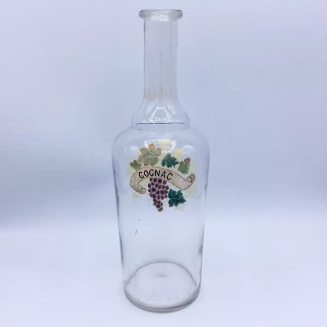 Bouteille verre soufflé émaillé Cognac et décor de vigne par Legras Début XXème