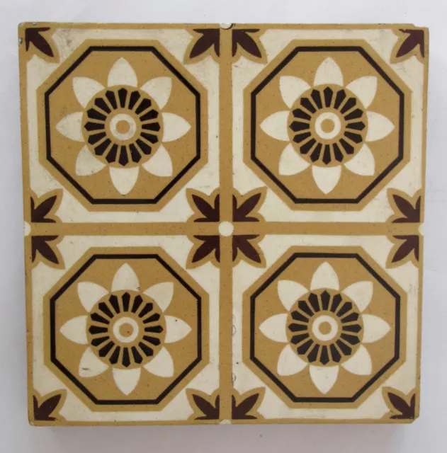 Antique three-colour Encaustic Floor tiles 6 x 6” – Stoke on Trent - 1 of 2