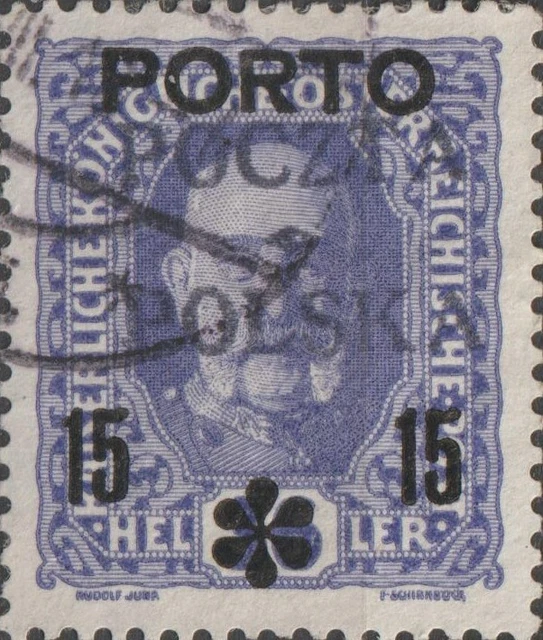 USED 1919 POLAND 15 Heller KING Stamp POLSKA POCZTA Overprint on Austrian PORTO