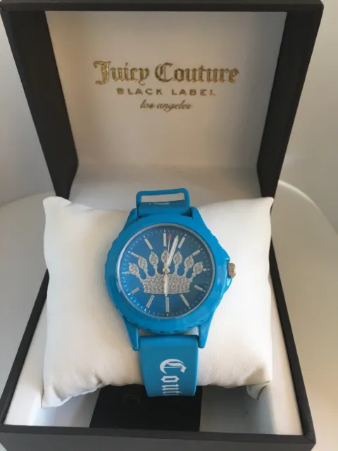 Juicy Couture Black Label Womens Glitter Crown Silicone Blue Watch JC/1001BL NWT