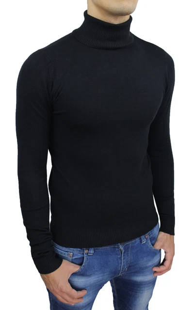Diamond Maglione Uomo Dolcevita Nero Slim Fit Casual Invernale A Collo Alto