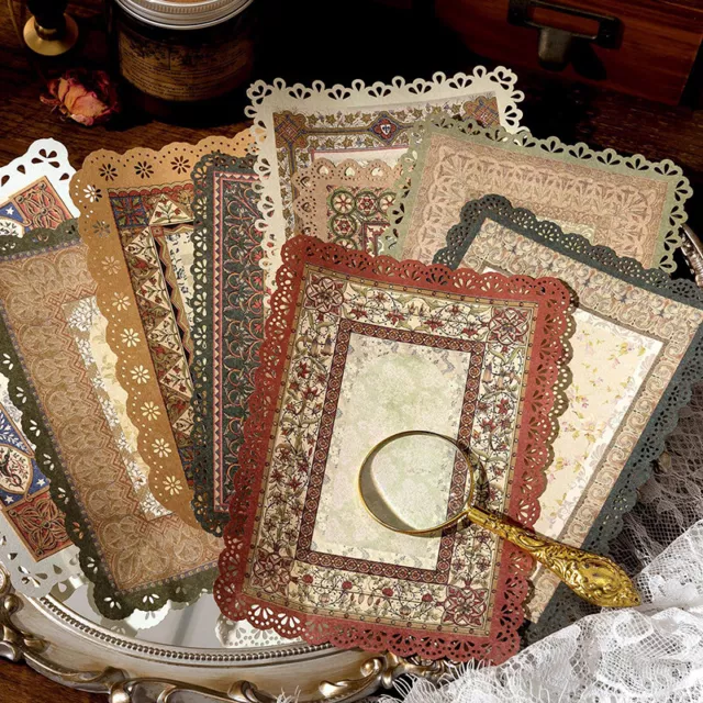 10 Pieces Design Vintage Hollow Lace Material Paper French Cardstock Handbook