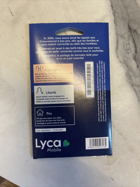 Carte Sim Lyca LycaMobile PréPayée sans engagement 0€ crédit 2