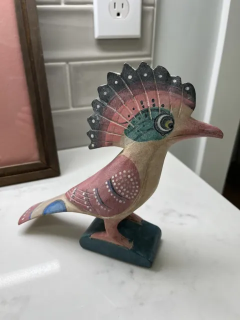 Hand carved & Painted Wood Roadrunner In Beautiful Pastel colors. Very Unique.