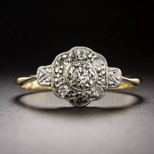 Art Deco Lab-Created Diamond Edwardian Engagement 14K Yellow Gold Filled Ring