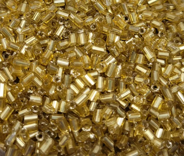 4oz ~10,000 pcs Iridescent Gold Iris 2-Cut Glass Size 10/0 #1 Bugle Beads 2mm
