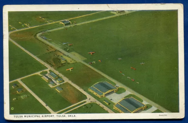 Tulsa Municipal Airport Oklahoma ok old postcard