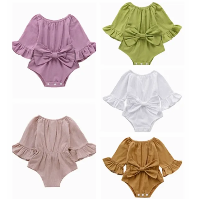 Infant Baby Girls Long Sleeve Romper Solid Color Bodysuit Newborn Junpsuit Tops