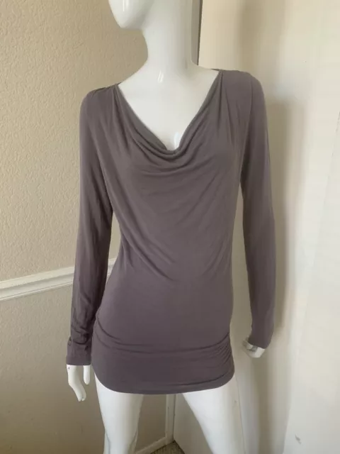 MAJESTIC PARIS Gray EXTRA FINE SUPERWASHED Jersey Viscose Draped Cowl Neck Top 3