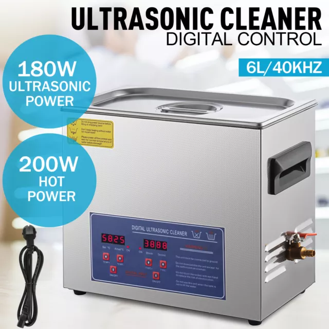 6L Digital Ultrasonic Cleaner Ultra Sonic Bath Stainless Tank Timer Heat Basket