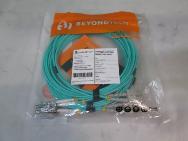 (2 PACK) BEYOND TECH PureOptics LC to SC Fiber Patch Cable MM Duplex 3 METER