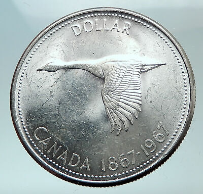 1967 CANADA CANADIAN Confederation Founding with GOOSE Silver Dollar Coin i82106