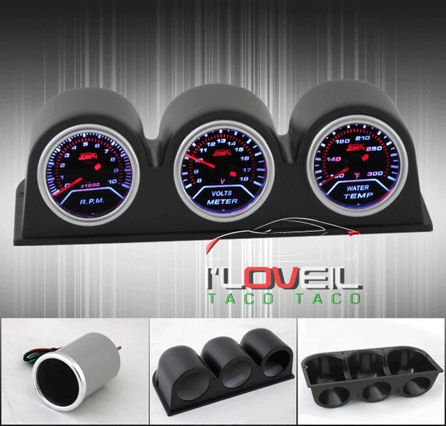 2" Jdm Gauges - Tachometer + Voltage + Water Temperature + 52mm Pod Holds