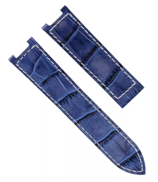 Leather Watch Strap Band For Cartier Pasha 2475  Deployment Clasp 18Mm Blue Ws