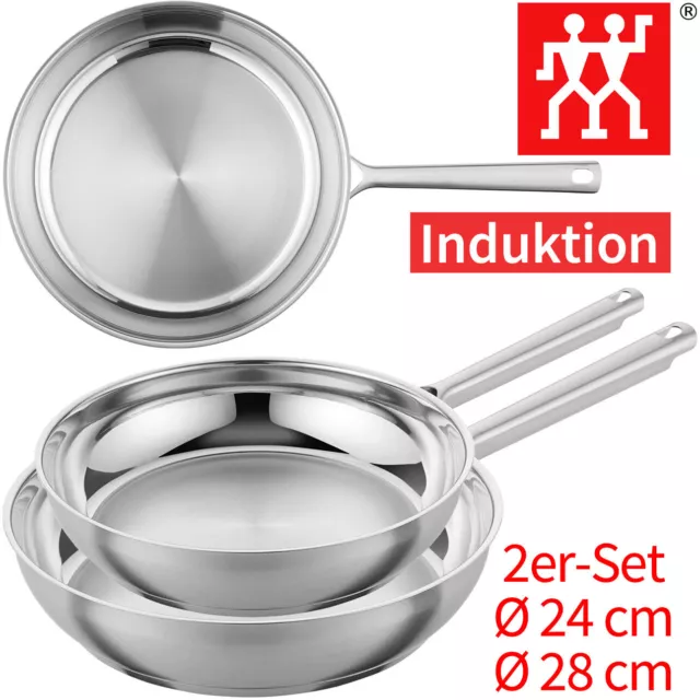 Zwilling Voll Edelstahl Brat Pfanne Pfannen Set 24+28 cm Induktion Unbeschichtet