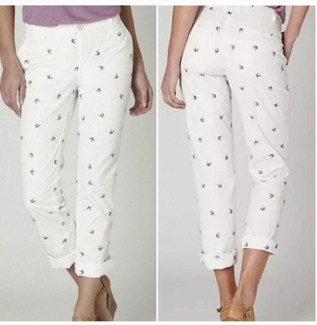 Anthropologie Daughters of the Liberation Embroidered Bird Chino Pant Sz 2 (B3)